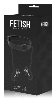 Fetish Submissive antkaklis ir spenelių spaustukai (juoda)